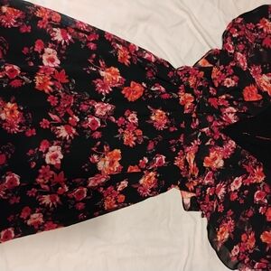 Gianni Bini Black Dress with Red Floral Accents